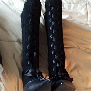 Penny ❤ Kenny Blk Suede/Leather/Laced Boots NWOT